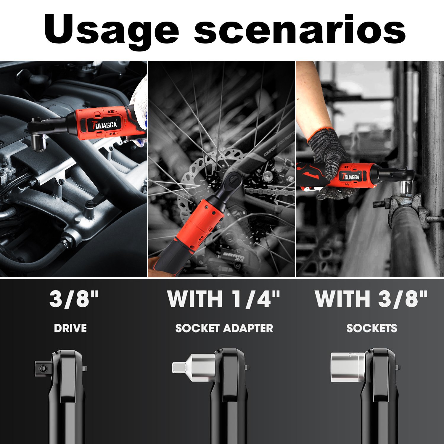 TQUAGGA 18V Cordless Electric Ratchet Wrench Set, Power Ratchet Wrench,Variable Speed With Batteries2,Torque 45ftlbs,Car Repair Tools, Power Tools,Hardware,Heavy Duty,Portable,Quick Charger - Image 2