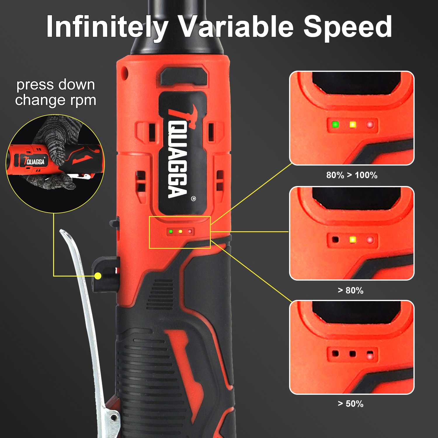 TQUAGGA 18V Cordless Electric Ratchet Wrench Set, Power Ratchet Wrench,Variable Speed With Batteries2,Torque 45ftlbs,Car Repair Tools, Power Tools,Hardware,Heavy Duty,Portable,Quick Charger - Image 6
