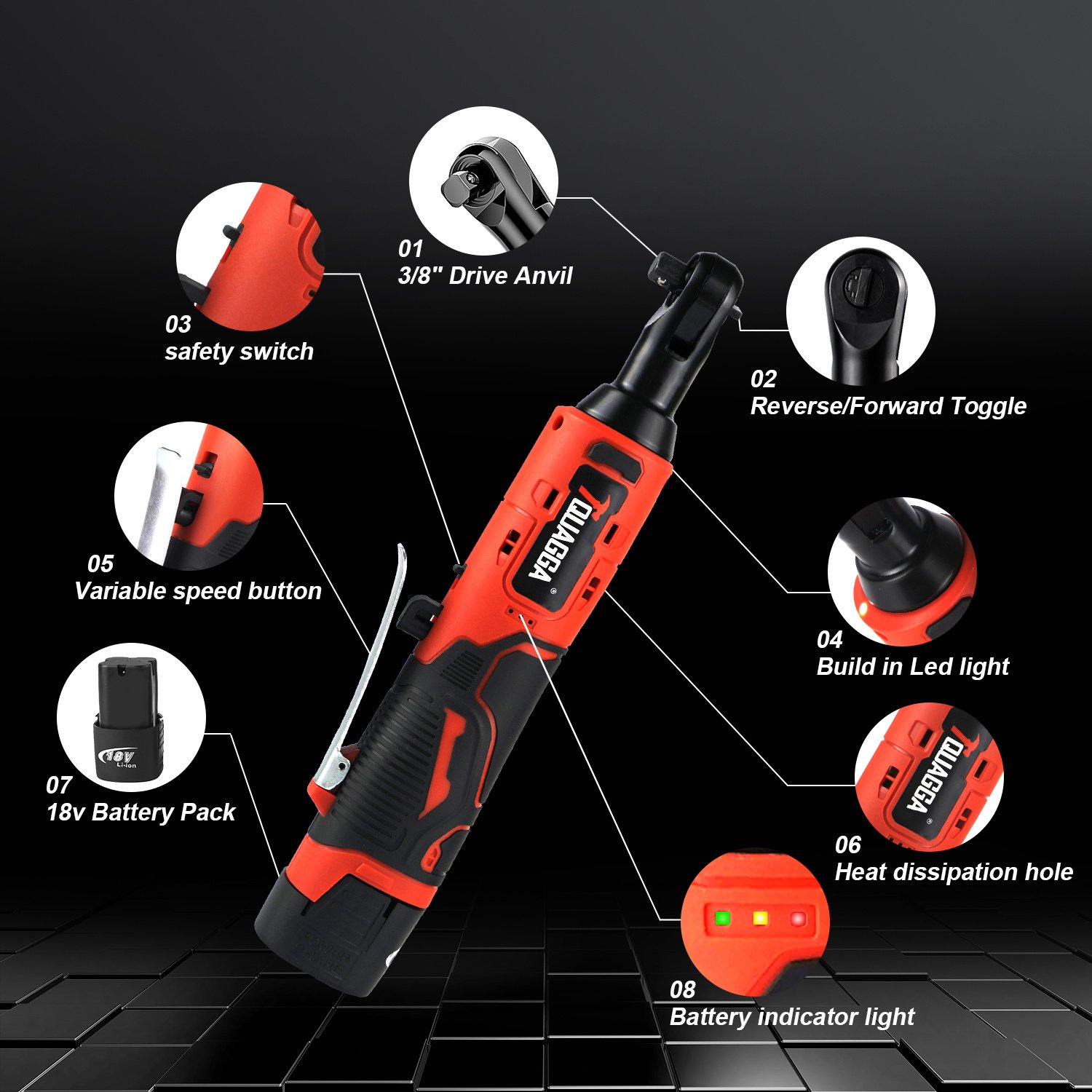 TQUAGGA 18V Cordless Electric Ratchet Wrench Set, Power Ratchet Wrench,Variable Speed With Batteries2,Torque 45ftlbs,Car Repair Tools, Power Tools,Hardware,Heavy Duty,Portable,Quick Charger - Image 5