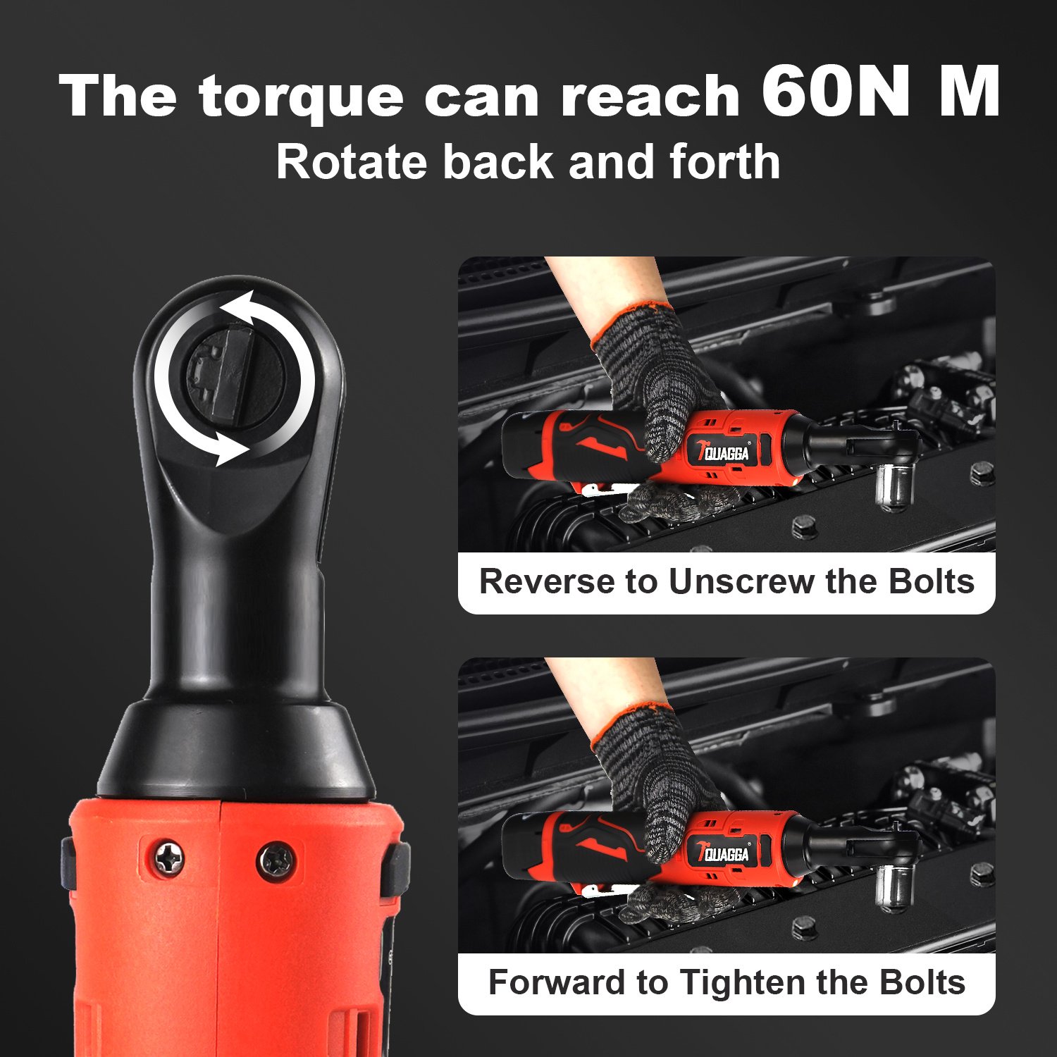TQUAGGA 18V Cordless Electric Ratchet Wrench Set, Power Ratchet Wrench,Variable Speed With Batteries2,Torque 45ftlbs,Car Repair Tools, Power Tools,Hardware,Heavy Duty,Portable,Quick Charger - Image 4